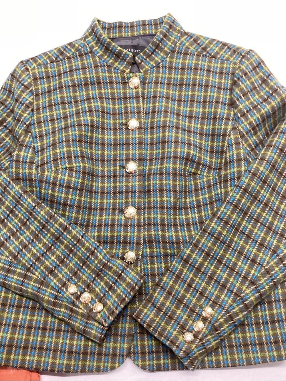 Talbots Shetland Officer Jacket Green Multi Plaid Wool - Picture 4 of 11